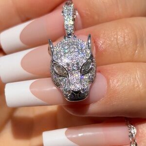 Moissanite Panther Head Pendant 1.87 CTW VVS D Sterling Silver Iced